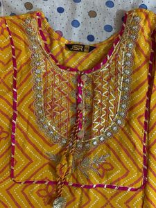 Festive Pink Yellow Kurta Set