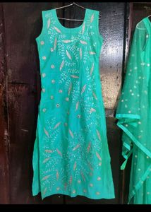 Super Pretty Mirror Work Sea Green Dress