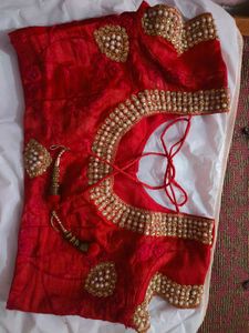 Red Embellished Saree with ready blouse