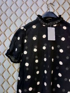 New With Tag Korean Polka Dotted High Neck Top