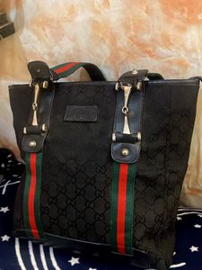 Gucci Vintage Black GG Canvas Tote Bag