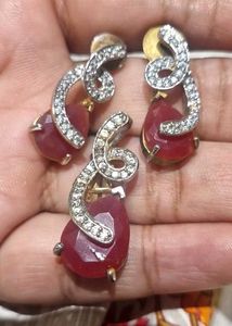 Ruby Drop American Diamod Earrings Pendant Set