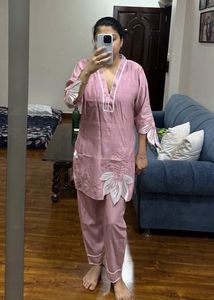 Pink Short Kurta With Pants, Co-ord Set