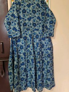 Blue Floral Print Kurti Dress