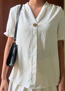 Elegant Cream Short Sleeve Blouse