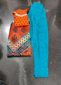 Orange Three Piece Set Straight Kurti