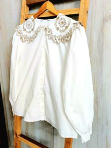 Embroidered Collar Button-Down Top Size-42