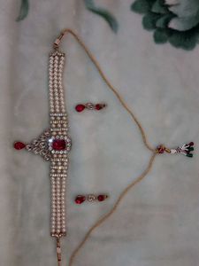 Elegant Pearl & Ruby Jewelry Set