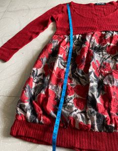 Stylish Red Floral Long Top | Size 34 Bust