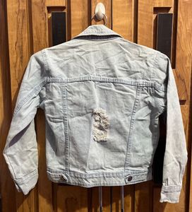 Distressed Light Blue Crop Denim Jacket