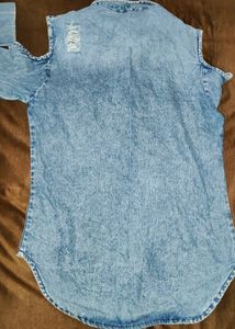 Distressed Denim Cold Shoulder Top
