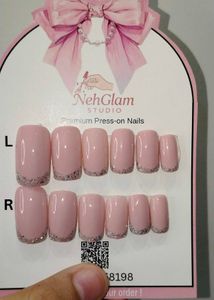 Pink Glitter French Tip Press-On Nails