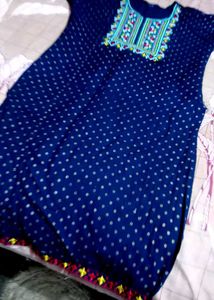 Embroidered Navy Blue Kurta