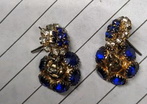 Oxidised Gold Jhumka And Small Blue Jhumki