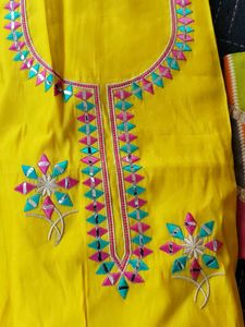 Yellow Mirror Work Unstitched Suit