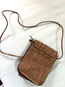 Brown Faux Wood Crossbody Bag