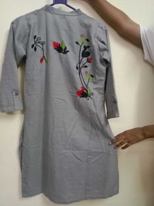 Gray Embroidered Tunic Top