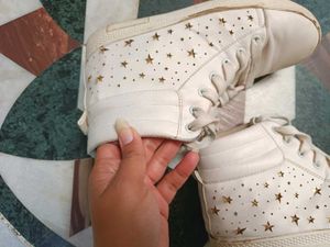 White Colour Star High Ankle Shoes