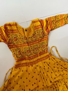 Yellow Printed Maxi Anarkali Dress