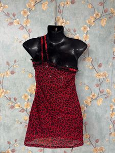 Y2k Red Animal Print Dress