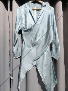 Silky Blue Wrap Top &amp; Pants Set