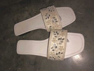 Embellished White Slides