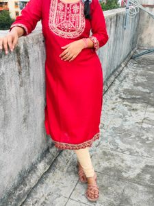 Red Embroidered Kurti