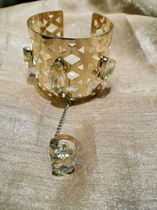 Golden Cuff Bracelet with Detachable Ring