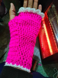 Pink Crochet Wrist Warmers with Bow