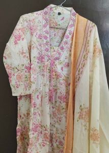 New Unused PureCotton Embroidery Aline Suit