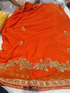 Orange & Gold Embroidered Saree (Minor Issue)