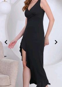 Chic Black Ruffle Slit Dress