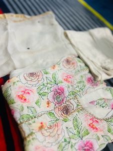 women stitched suit with pant chinon fabric