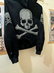 Y2K Gothic Skull Rhinestone velvet Hoodie
