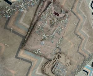 Elegant  Nude Peach Embroidered Pakistani Suit