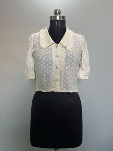 Eyelet Peter Pan Collar Crop Top