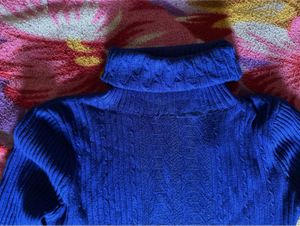 Blue Crop High Neck Sweater