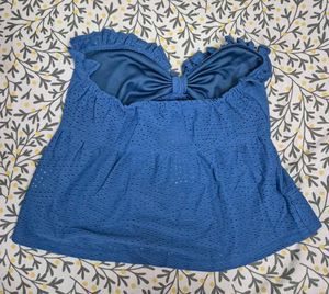 Cute Blue Tie-Front Top