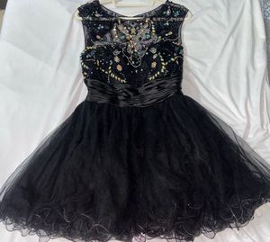Black Stone Embellished Cocktail Short Dress