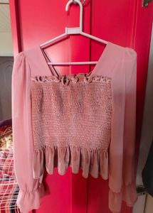 Chic Pink Shirred Crop Top