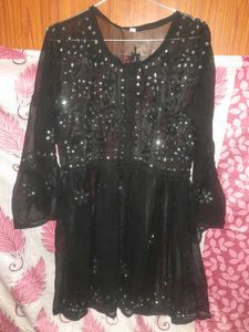 Embriodered Luckhnowi Black Top Short Kurti Tunic