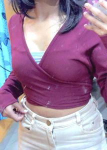 Slim Fit Crop Top For Women Tie Up