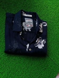 “Navy Blue Floral Printed Shirt | American Club|&#34;