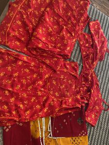 Red Floral Print Rajputi Poshak
