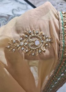 Elegant Green &amp; Gold Embroidered Saree