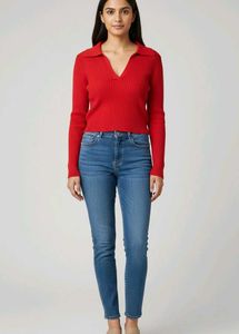 Red Knit Long Sleeve Top