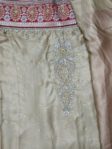 Red With Sandal Net &amp; Silk Saree
