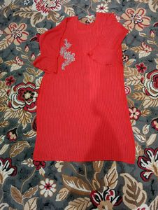 Red Ribbed Knit Tunic