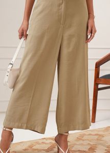 AND Beige Solid Trousers