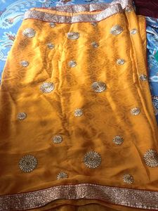 Gold Embellished Saree with Blouse